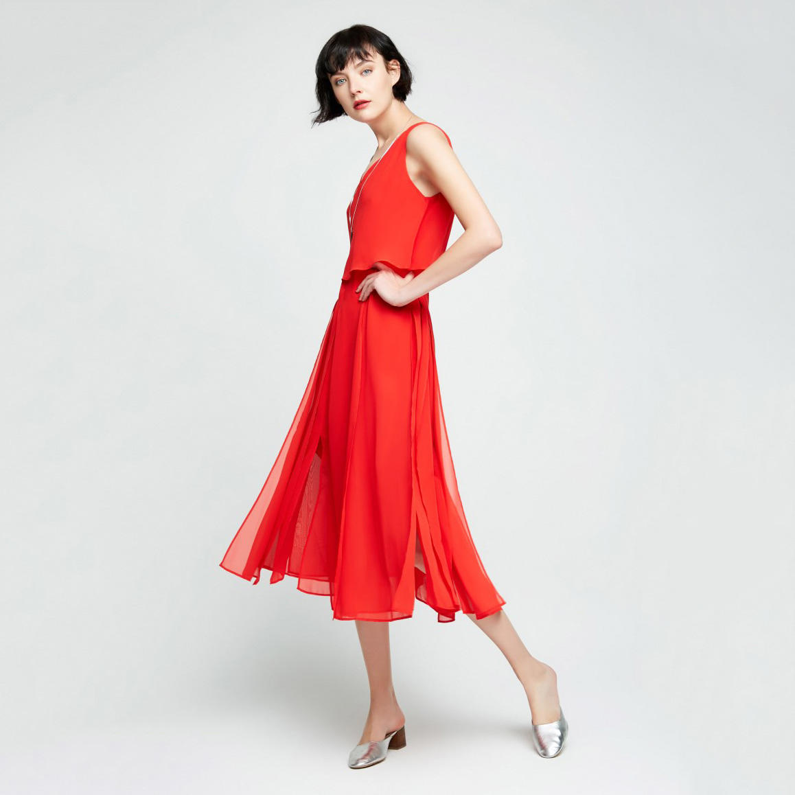 OEM Orange Pure Color Women Dress